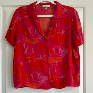 Silky Pink and Orange Boxy Button Down-Small